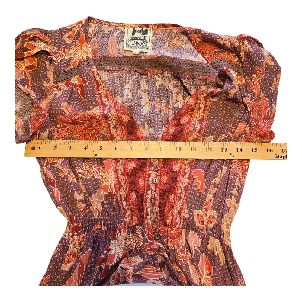 Jaase Maxi Dress Womens Small Multicolor Floral Print Button Front Fall Bohemian - Picture 11 of 11